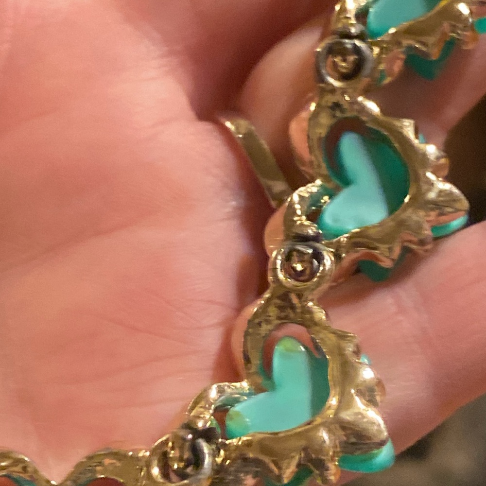 Vintage Thermostat Gold and Teal Floral Necklace - Picture 6 of 6